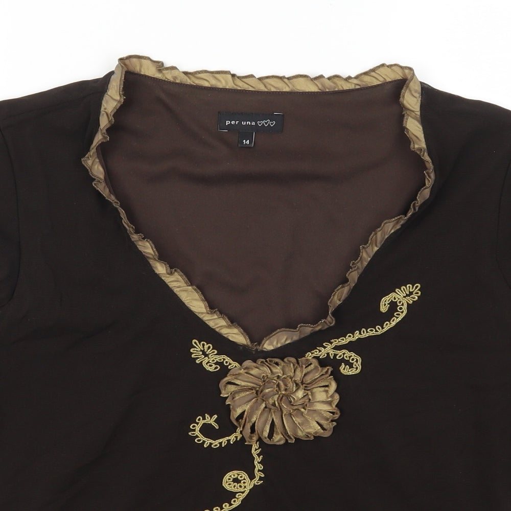 Per Una Womens Brown   Basic Blouse Size 14  - Fabric Flowers