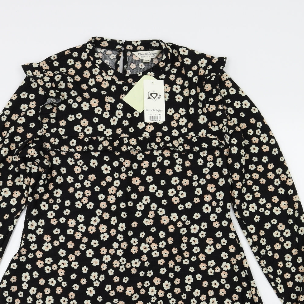 Miss Selfridge Womens Black Floral  Fit & Flare  Size 12