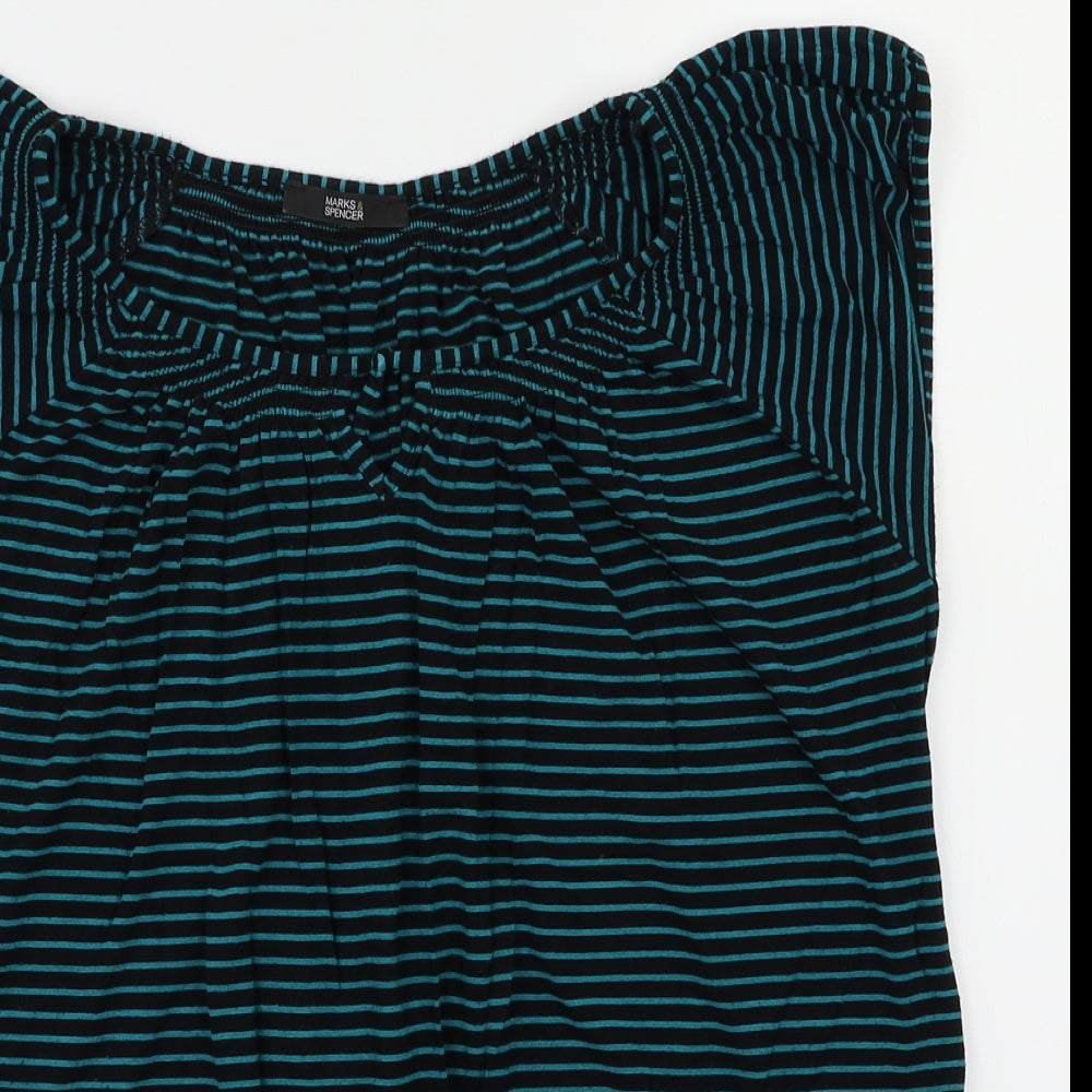 Marks and Spencer Womens Green Striped  Basic T-Shirt Size 16