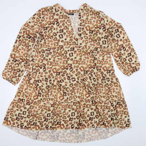 Boohoo Womens Beige Animal Print  Fit & Flare  Size 14