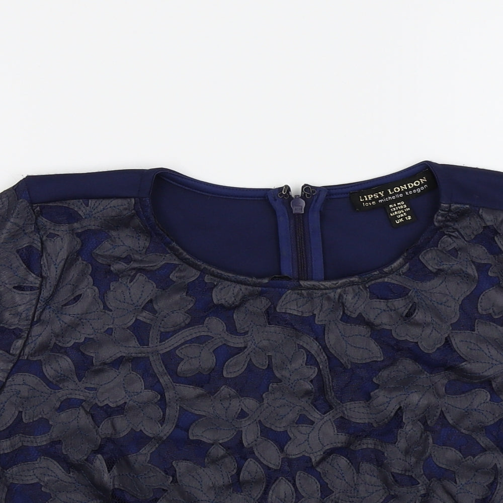 Lipsy London Womens Blue Floral  Basic T-Shirt Size 12