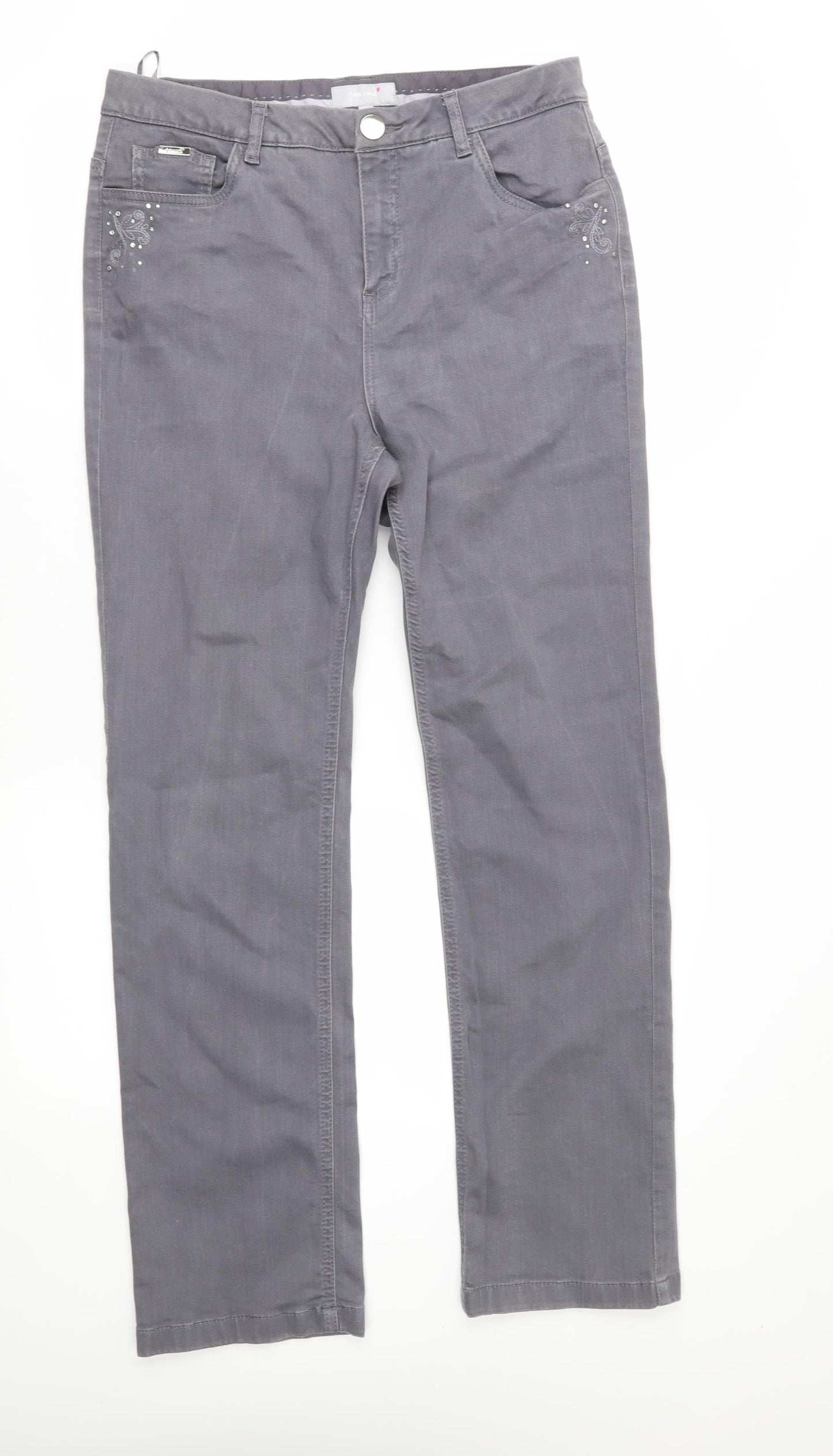 Per Una Womens Grey  Denim Straight Jeans Size 12 L30 in