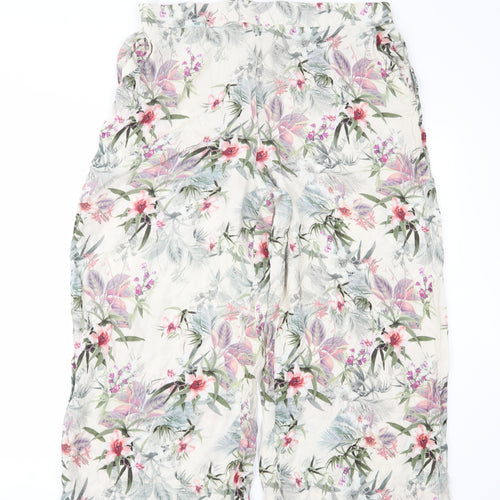 New Look Womens Beige Floral  Cropped Trousers Size 16 L21 in