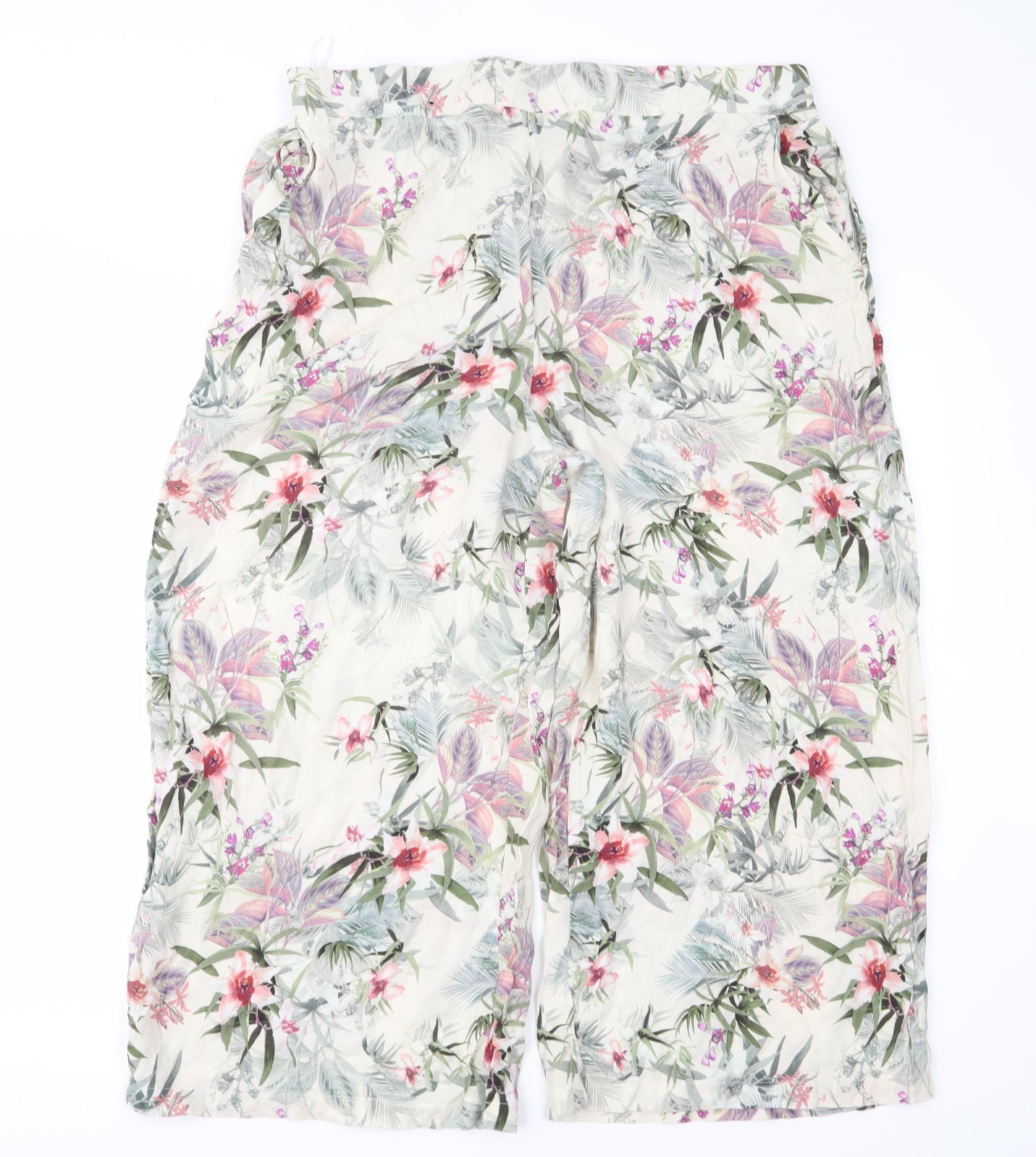 New Look Womens Beige Floral  Cropped Trousers Size 16 L21 in