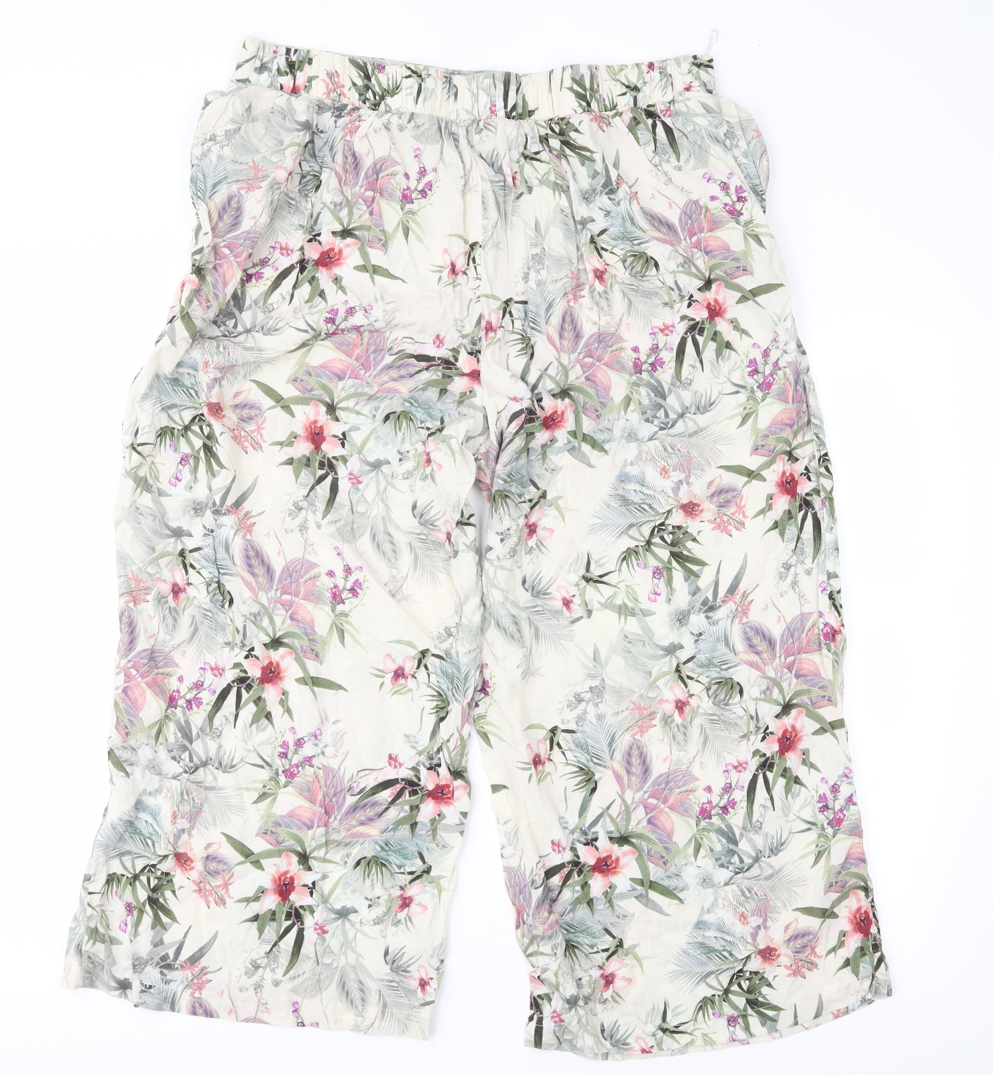 New Look Womens Beige Floral  Cropped Trousers Size 16 L21 in