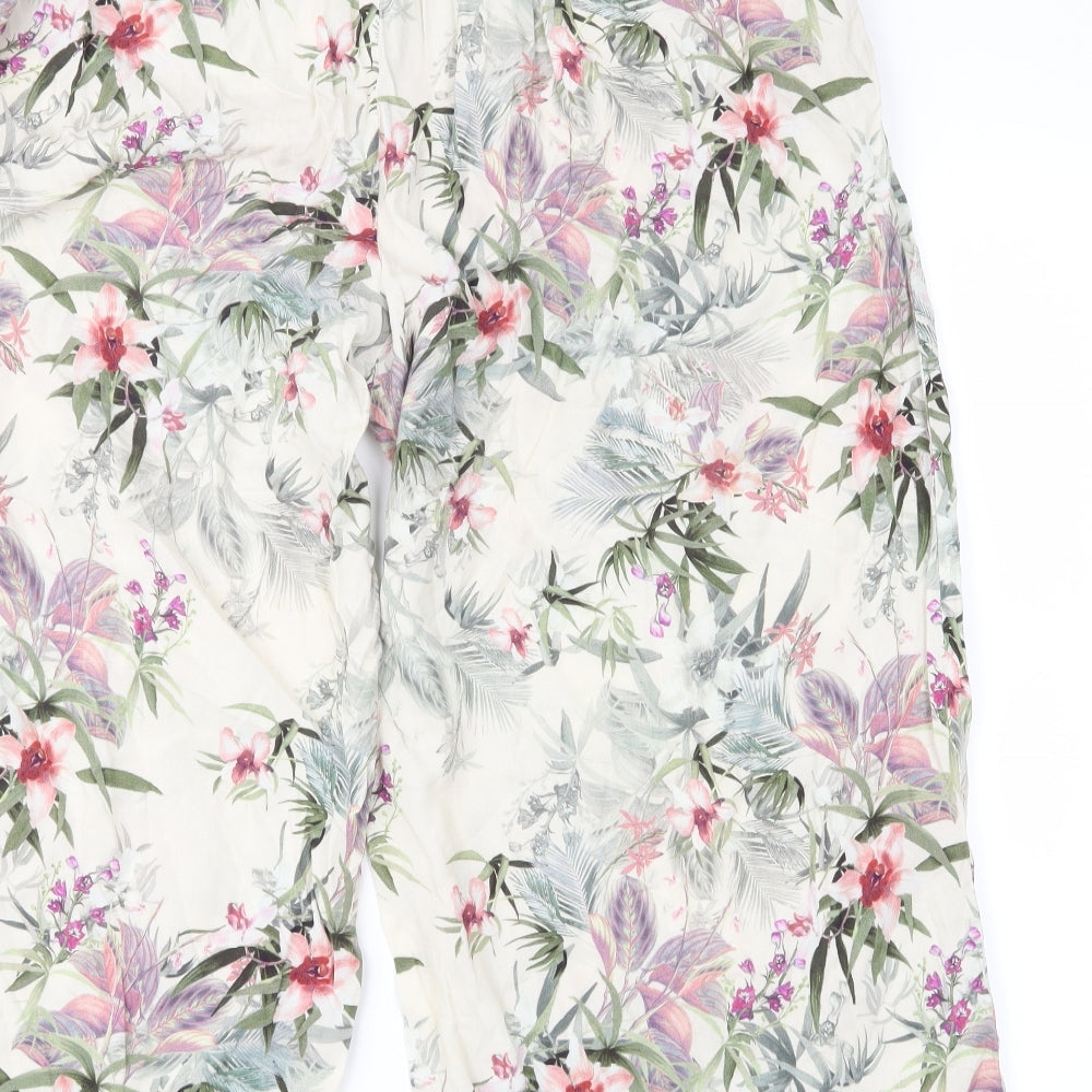 New Look Womens Beige Floral  Cropped Trousers Size 16 L21 in