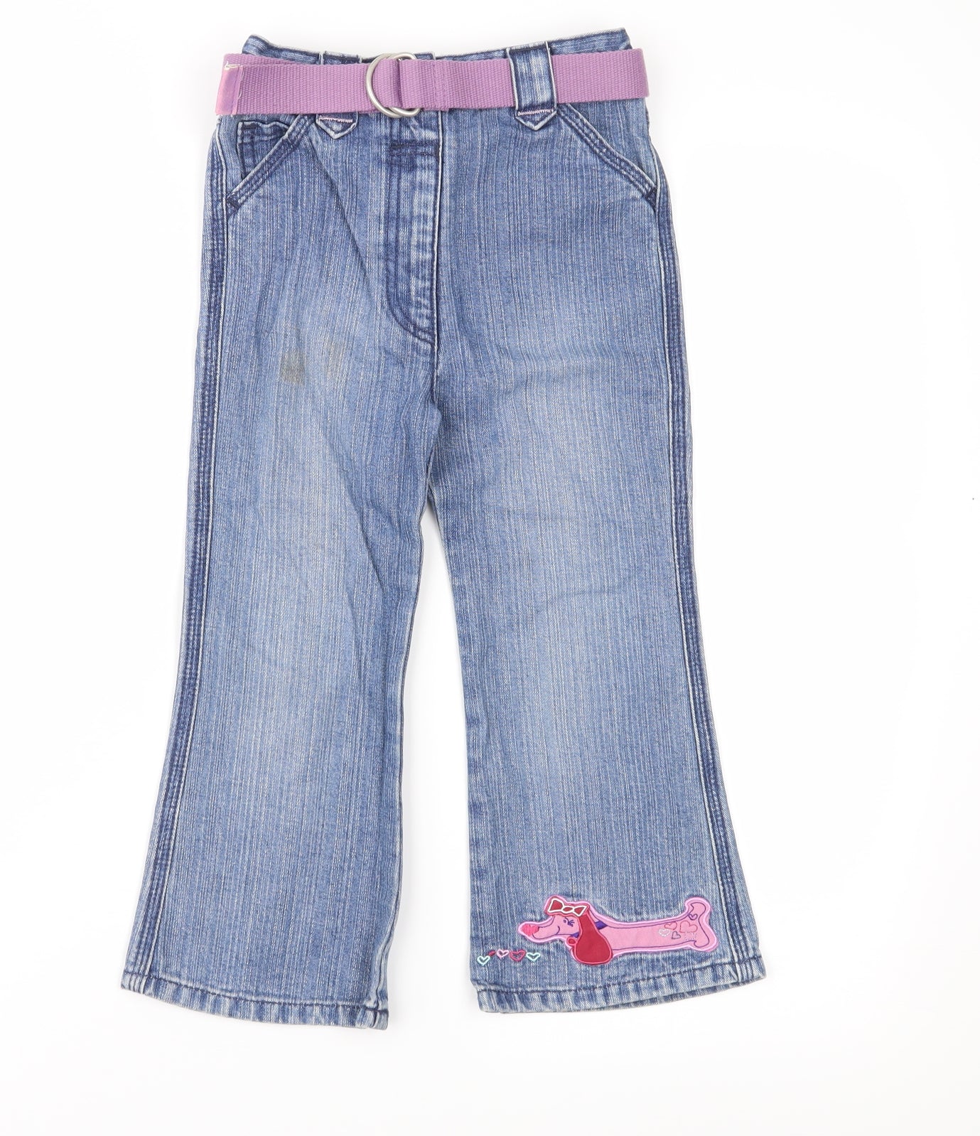 Mini Mode Girls Blue Geometric Denim Flared Jeans Size 3-4 Years