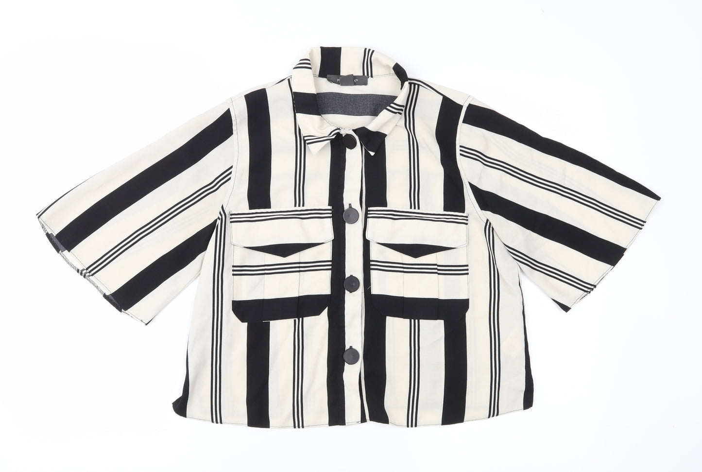 Primark Womens Beige Striped  Cropped Button-Up Size 8