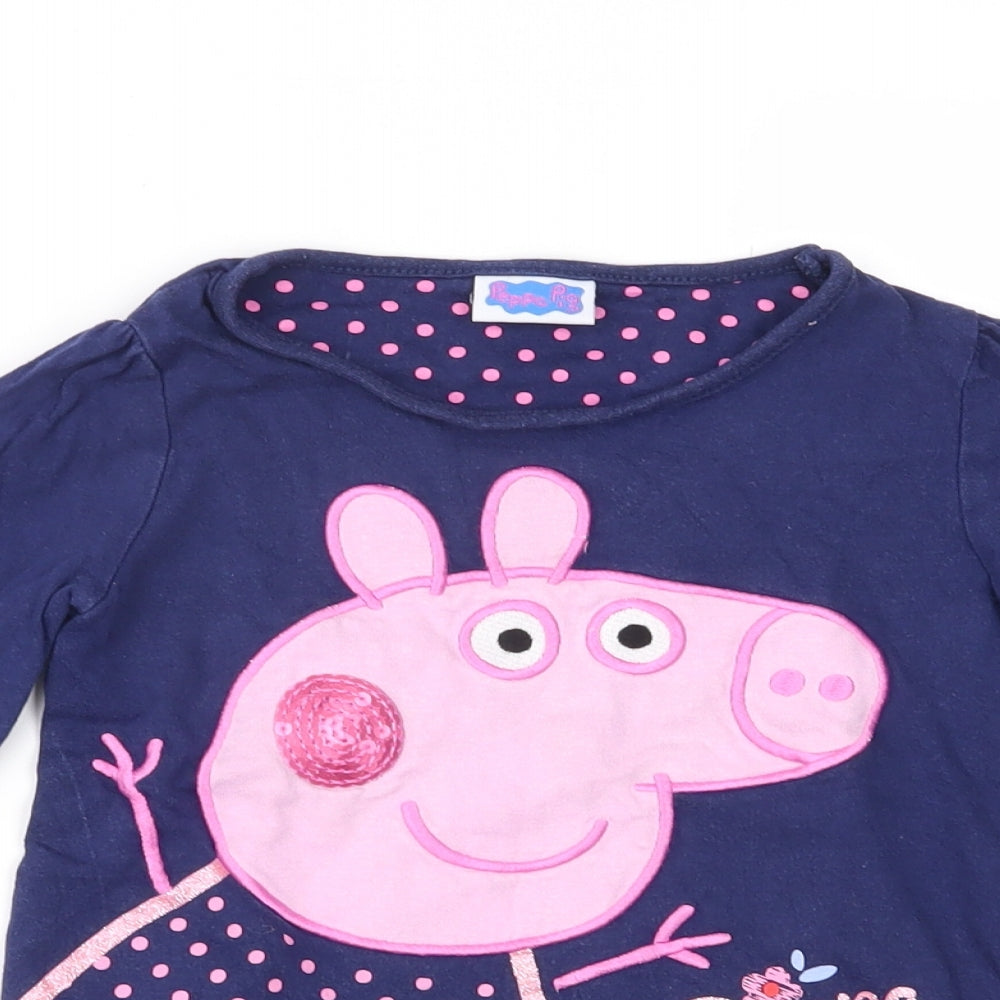 Peppa Pig Girls Blue Polka Dot Jersey Basic T-Shirt Size 2-3 Years