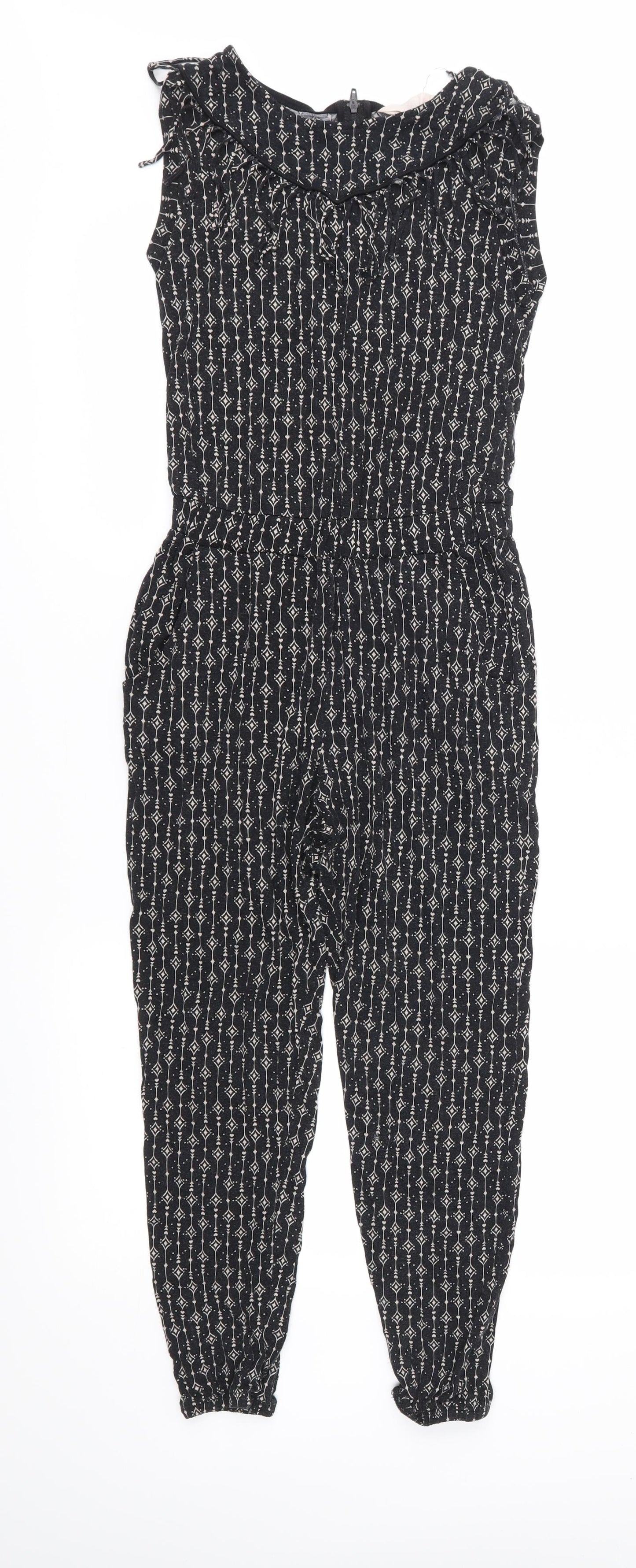 H&M Girls Black Geometric Jersey Jumpsuit One-Piece Size 9 Years