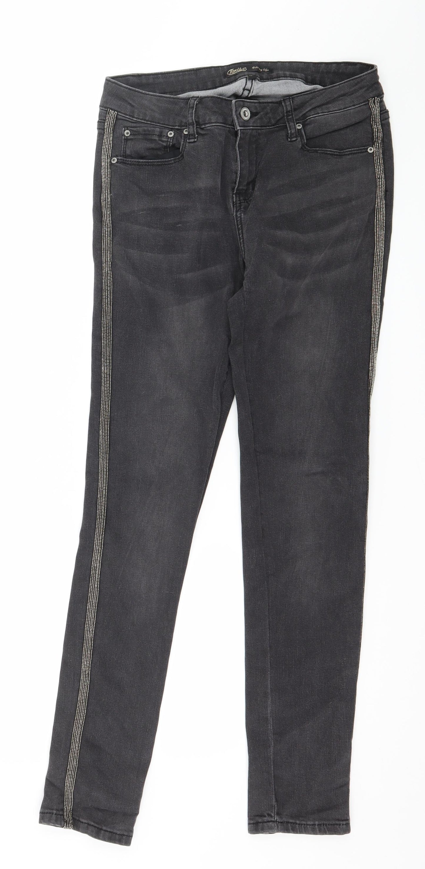 Toxik3 Womens Grey Striped Denim Skinny Jeans Size 10 L29 in