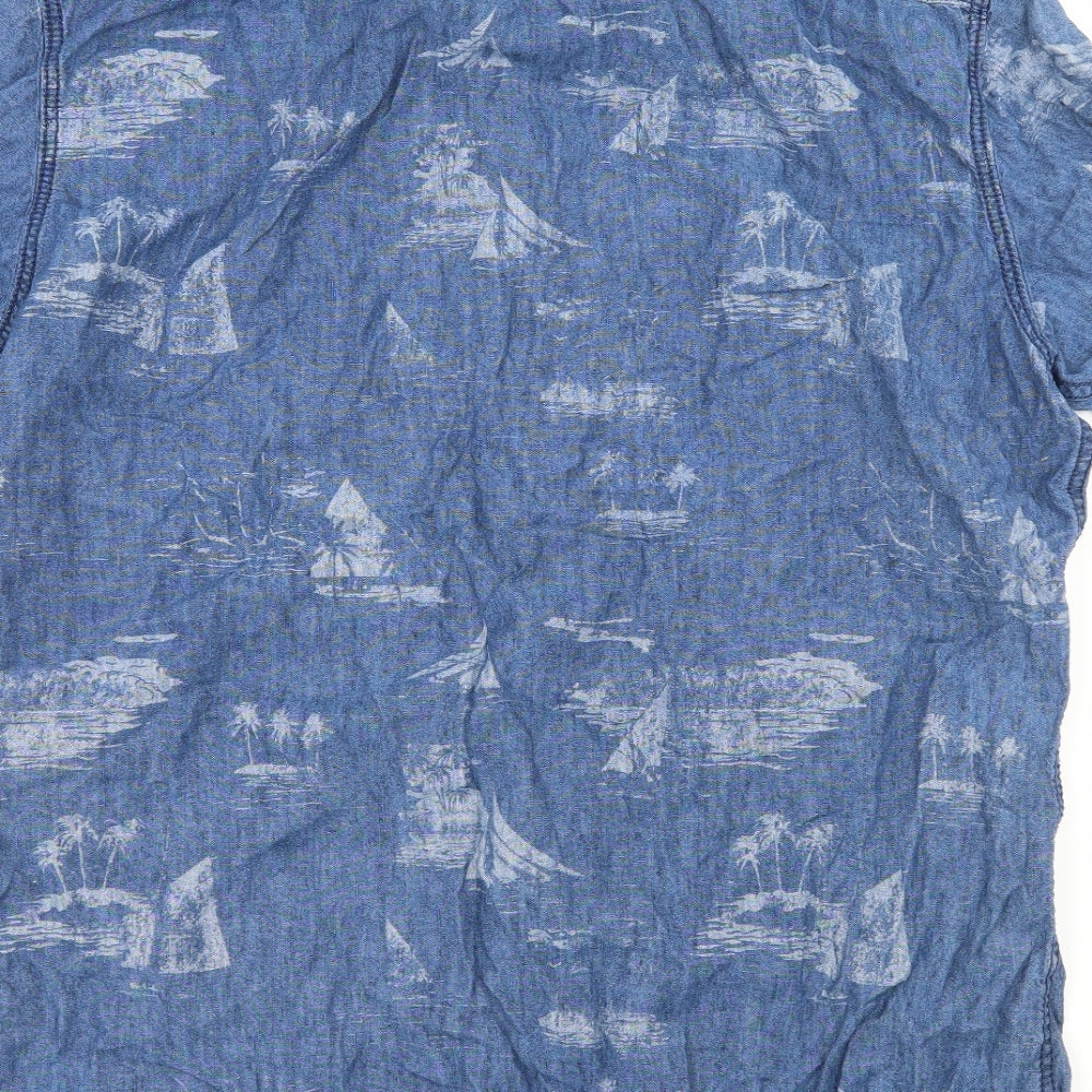 E spirit Mens Blue Geometric   Button-Up Size L  - Palm Tree