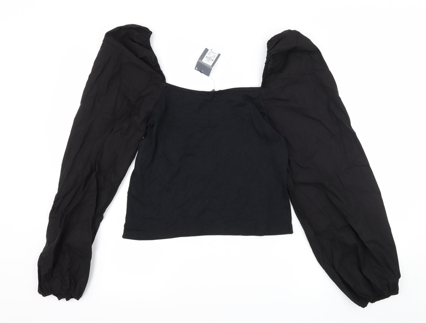 Primark Womens Black  Jersey Basic Blouse Size 10  - Puff sleeve