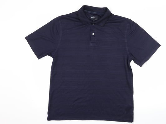 Front view of Blue Harbour men’s blue jersey polo, size S