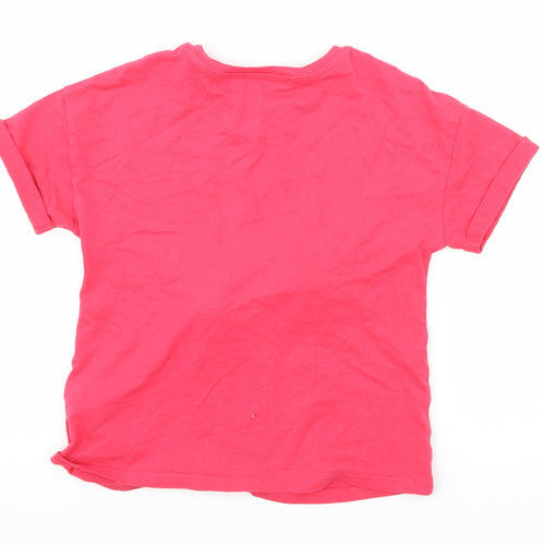 Marks and Spencer Girls Pink  Jersey Basic T-Shirt Size 6-7 Years  - Pom Poms