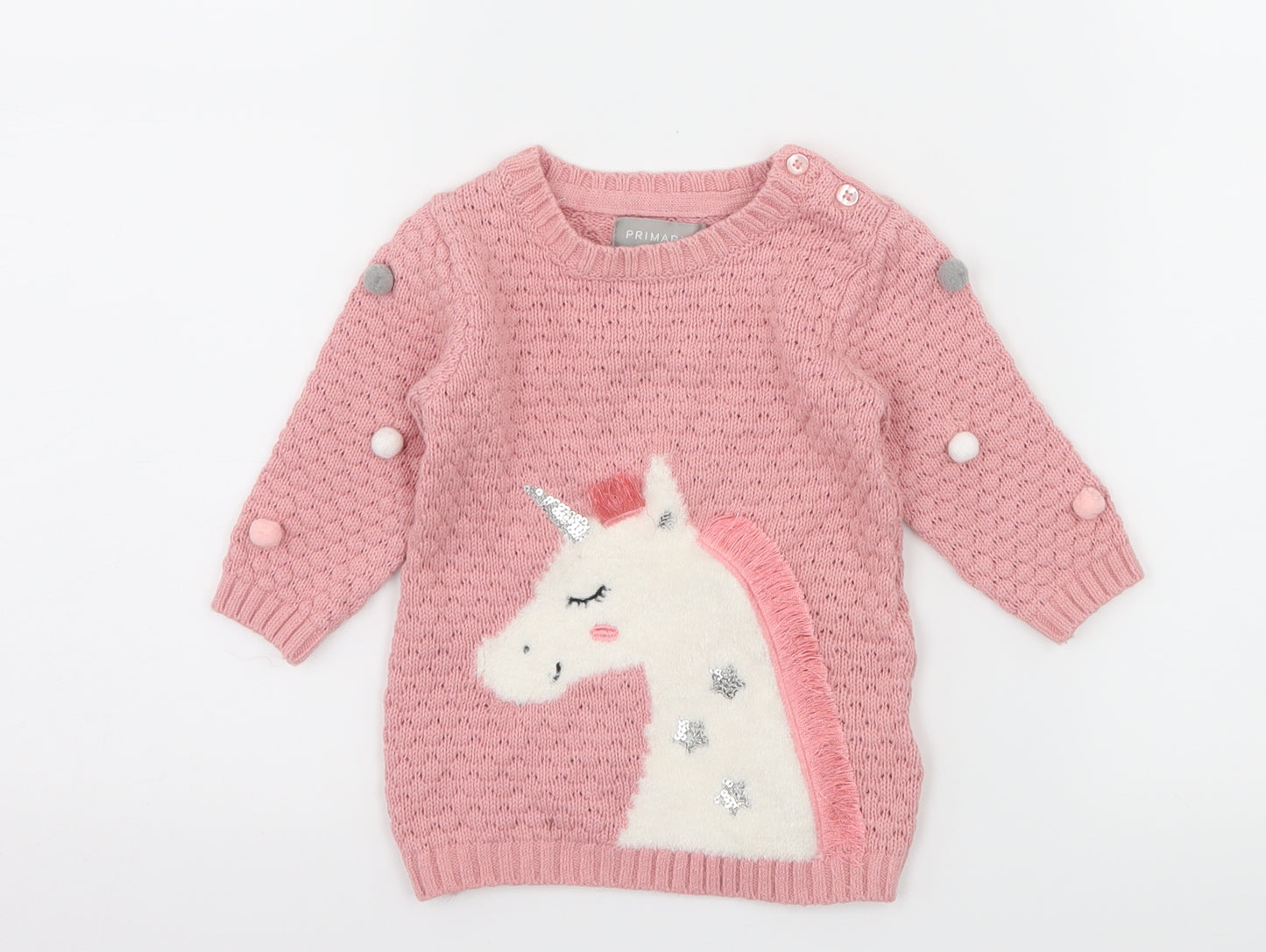 Primark Girls Pink  Jersey Pullover Jumper Size 0-3 Months  - Unicorn
