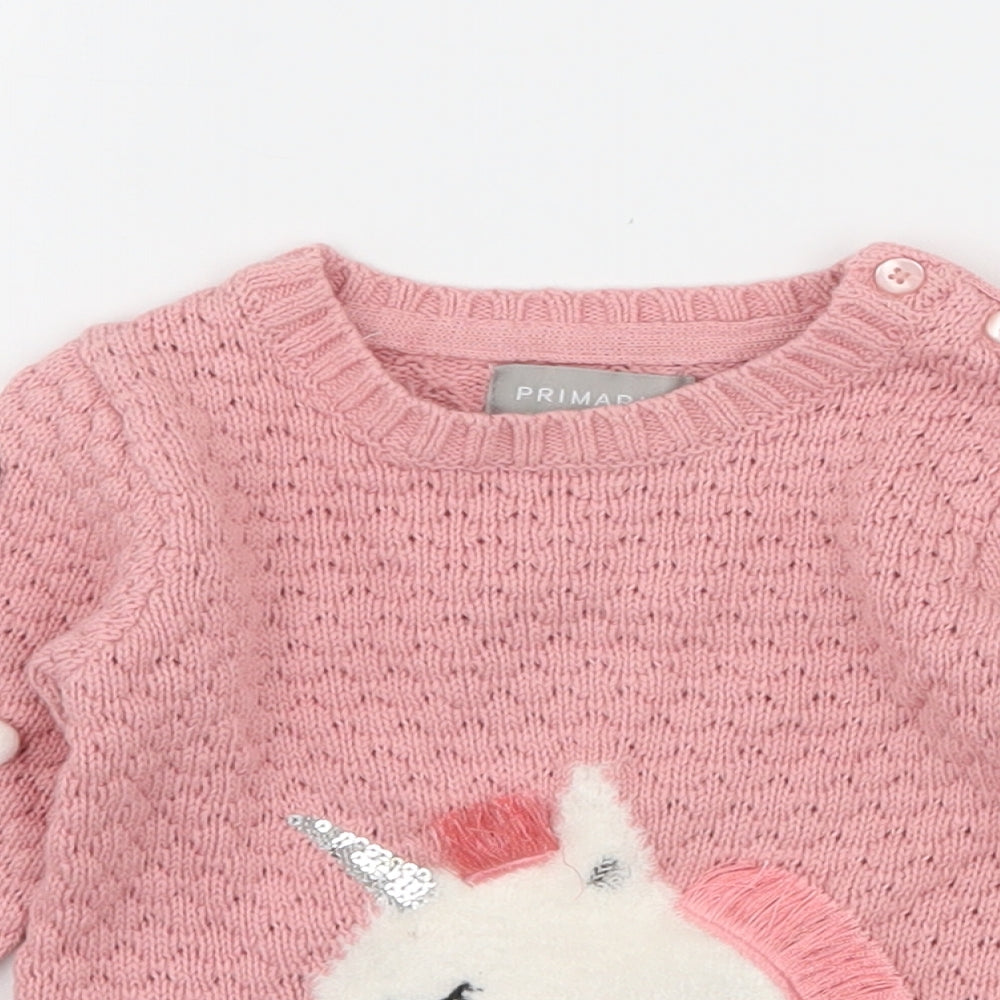 Primark Girls Pink  Jersey Pullover Jumper Size 0-3 Months  - Unicorn