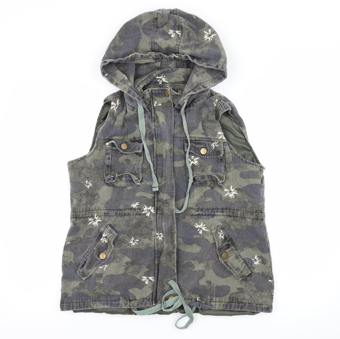 Ella Kingsley Womens Green Camouflage Denim Gilet Jacket Size M