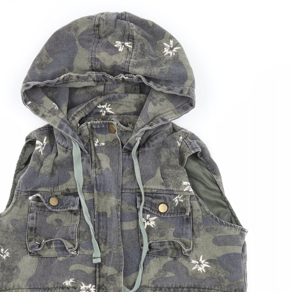 Ella Kingsley Womens Green Camouflage Denim Gilet Jacket Size M
