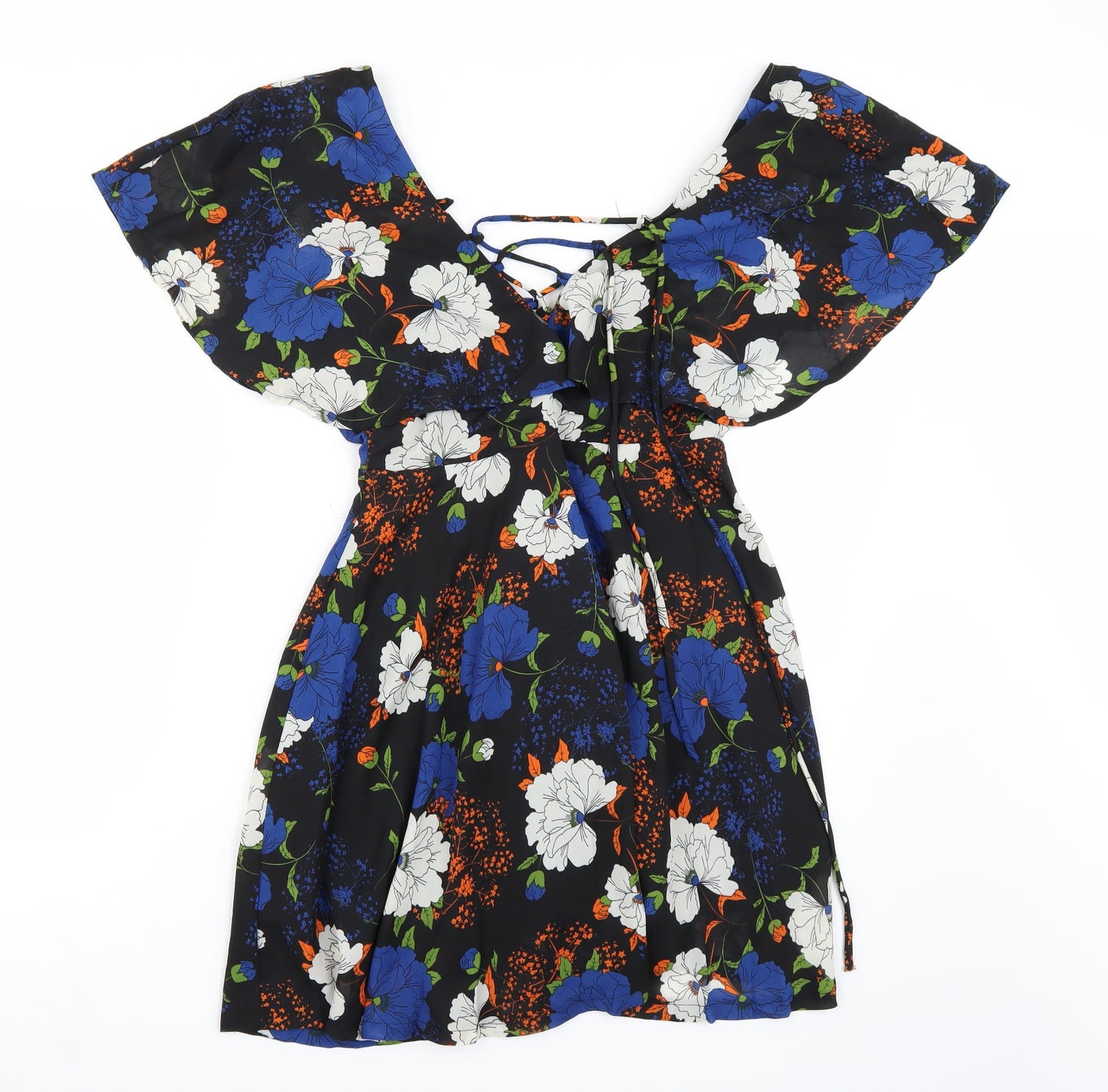 Boohoo Womens Black Floral  A-Line  Size 10
