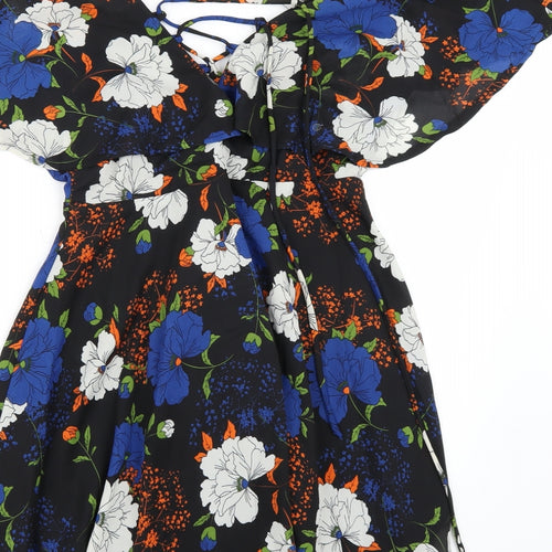 Boohoo Womens Black Floral  A-Line  Size 10