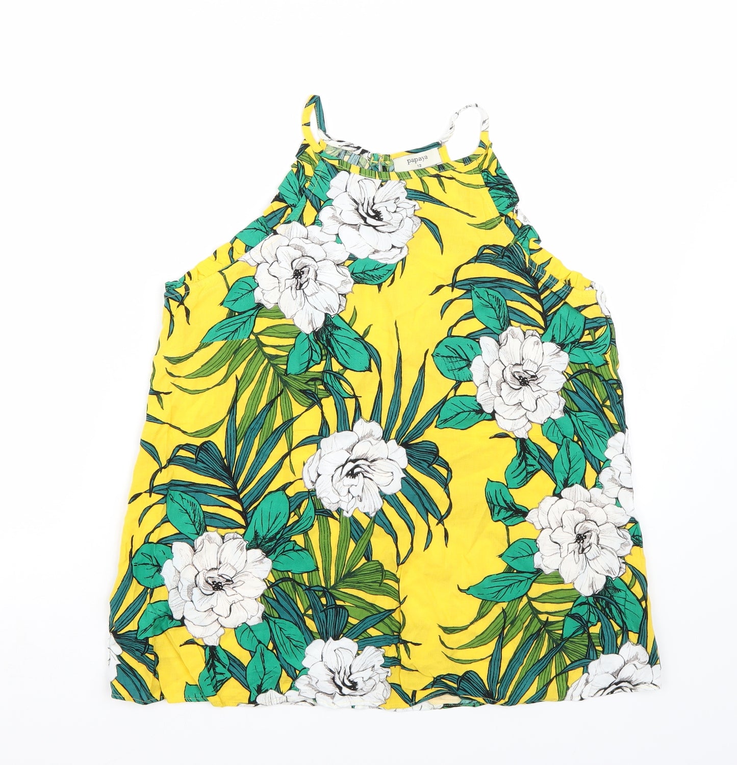 Papaya Womens Yellow Floral  Basic T-Shirt Size 12