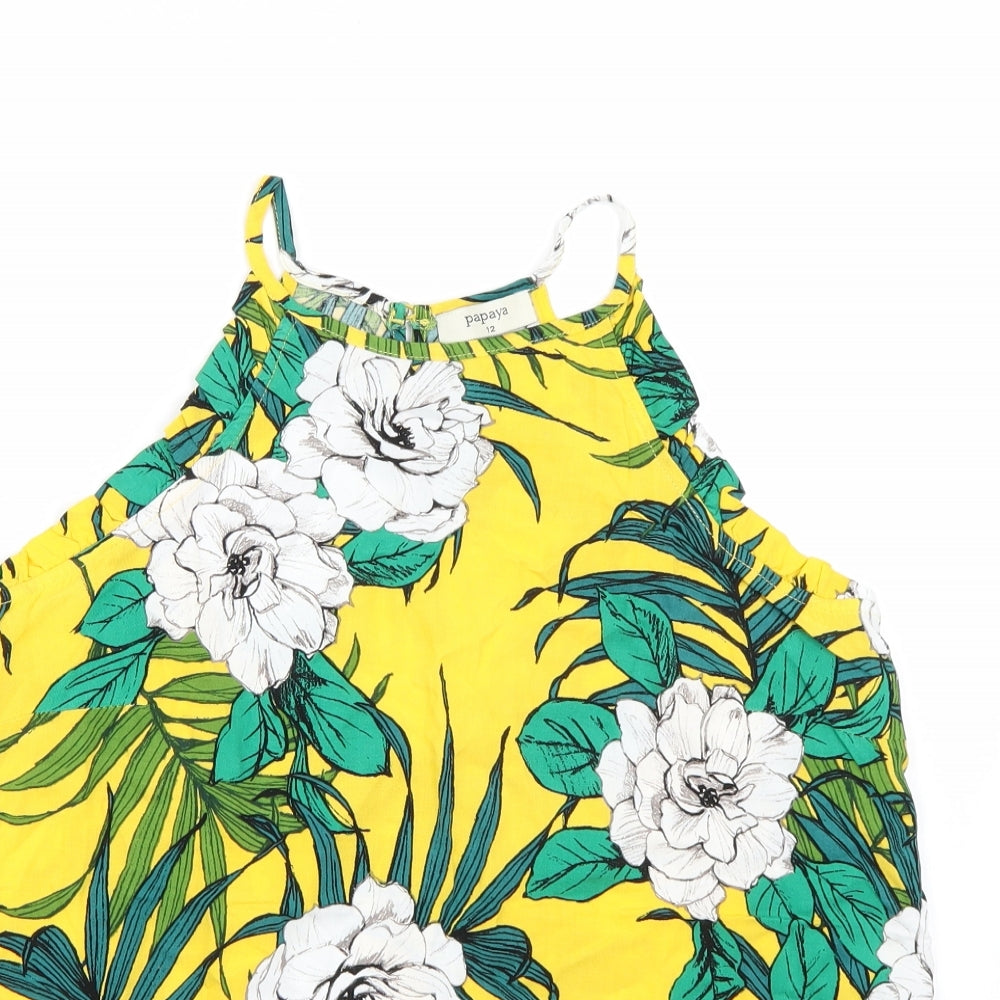 Papaya Womens Yellow Floral  Basic T-Shirt Size 12