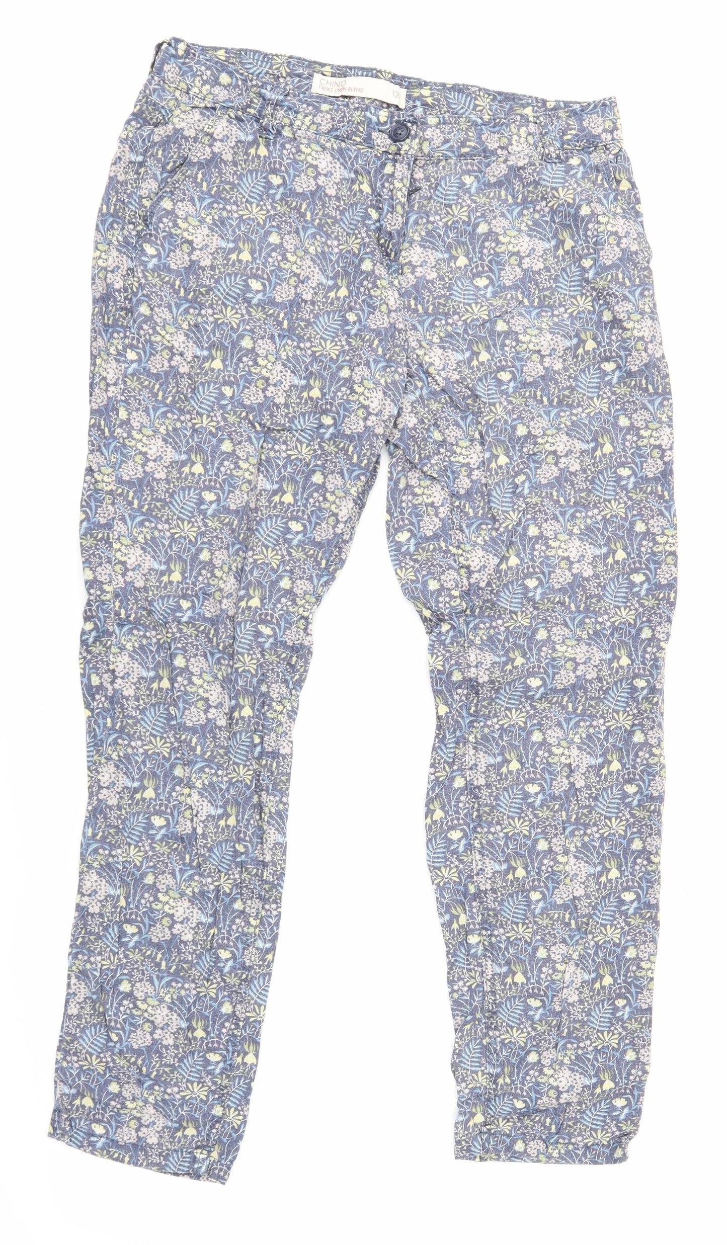 NEXT Womens Blue Floral  Chino Trousers Size 12