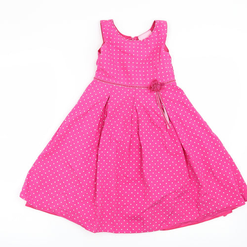 Preworn Girls Pink Polka Dot  Fit & Flare  Size 4-5 Years