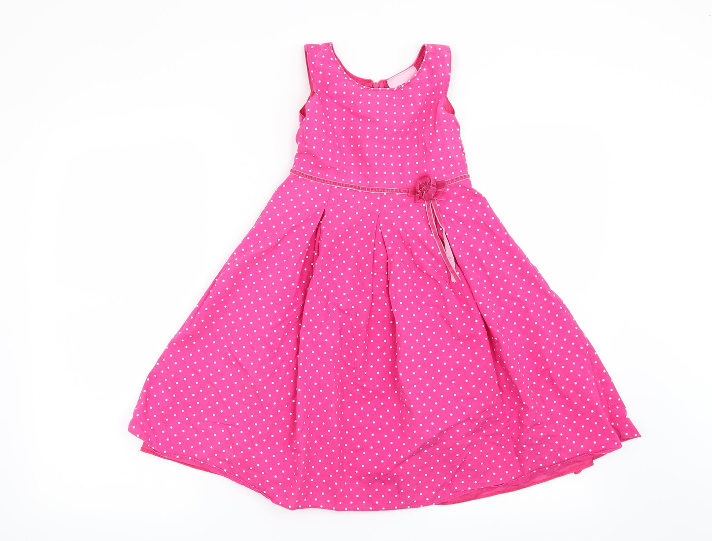 Preworn Girls Pink Polka Dot  Fit & Flare  Size 4-5 Years