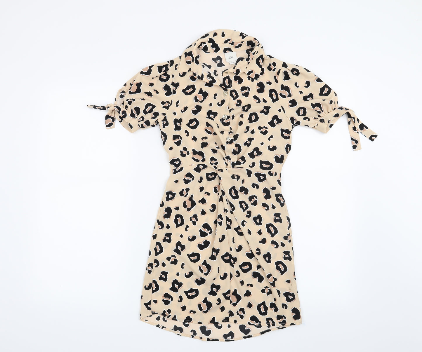 River Island Girls Beige Animal Print  Shirt Dress  Size 8 Years