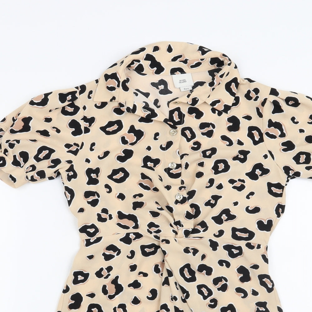 River Island Girls Beige Animal Print  Shirt Dress  Size 8 Years