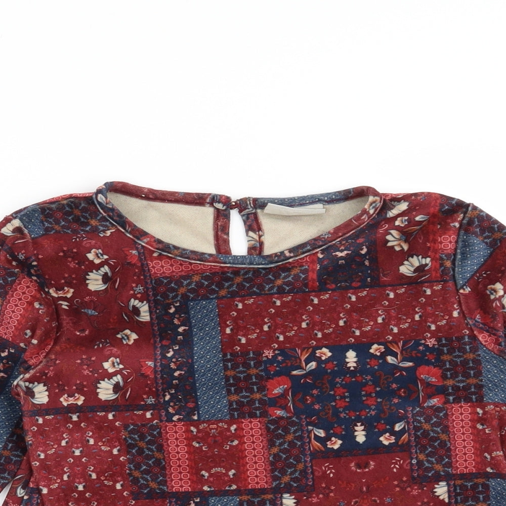 Matalan Girls Red Floral  Pullover Sweatshirt Size 7 Years