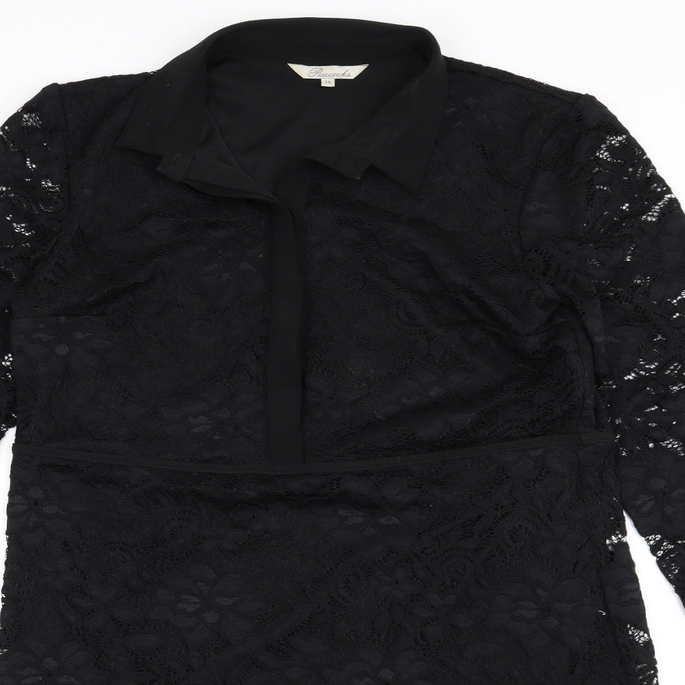 Peacocks Womens Black Floral  Shirt Dress  Size 14