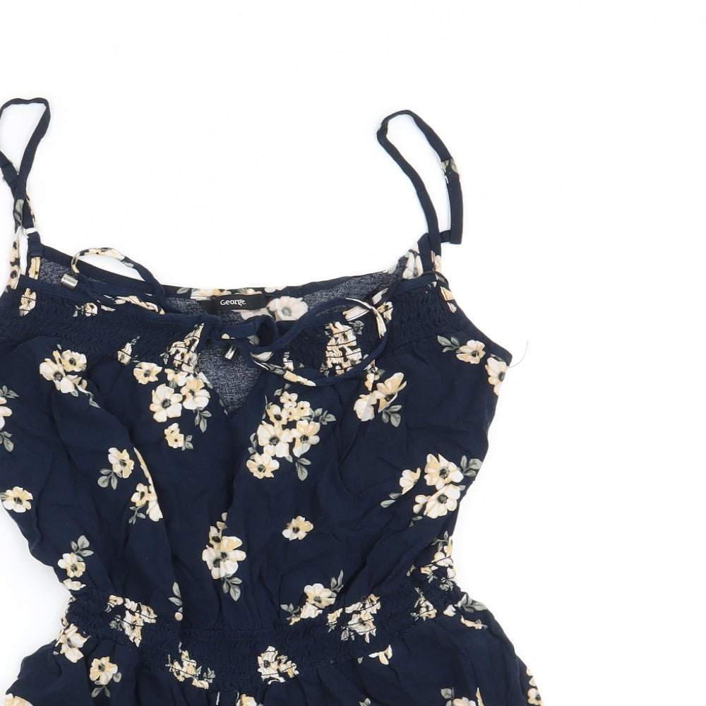 George Womens Blue Floral  Playsuit One-Piece Size 8