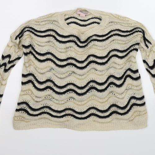 FOREVER 21 Womens White Striped Knit Pullover Jumper Size S