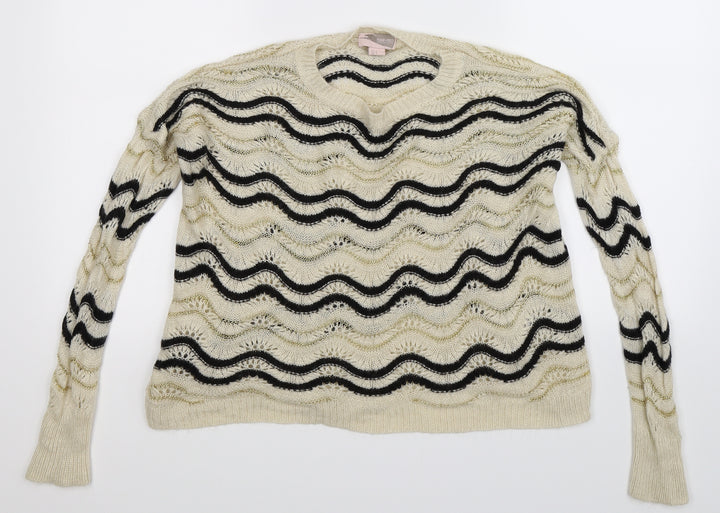 FOREVER 21 Womens White Striped Knit Pullover Jumper Size S
