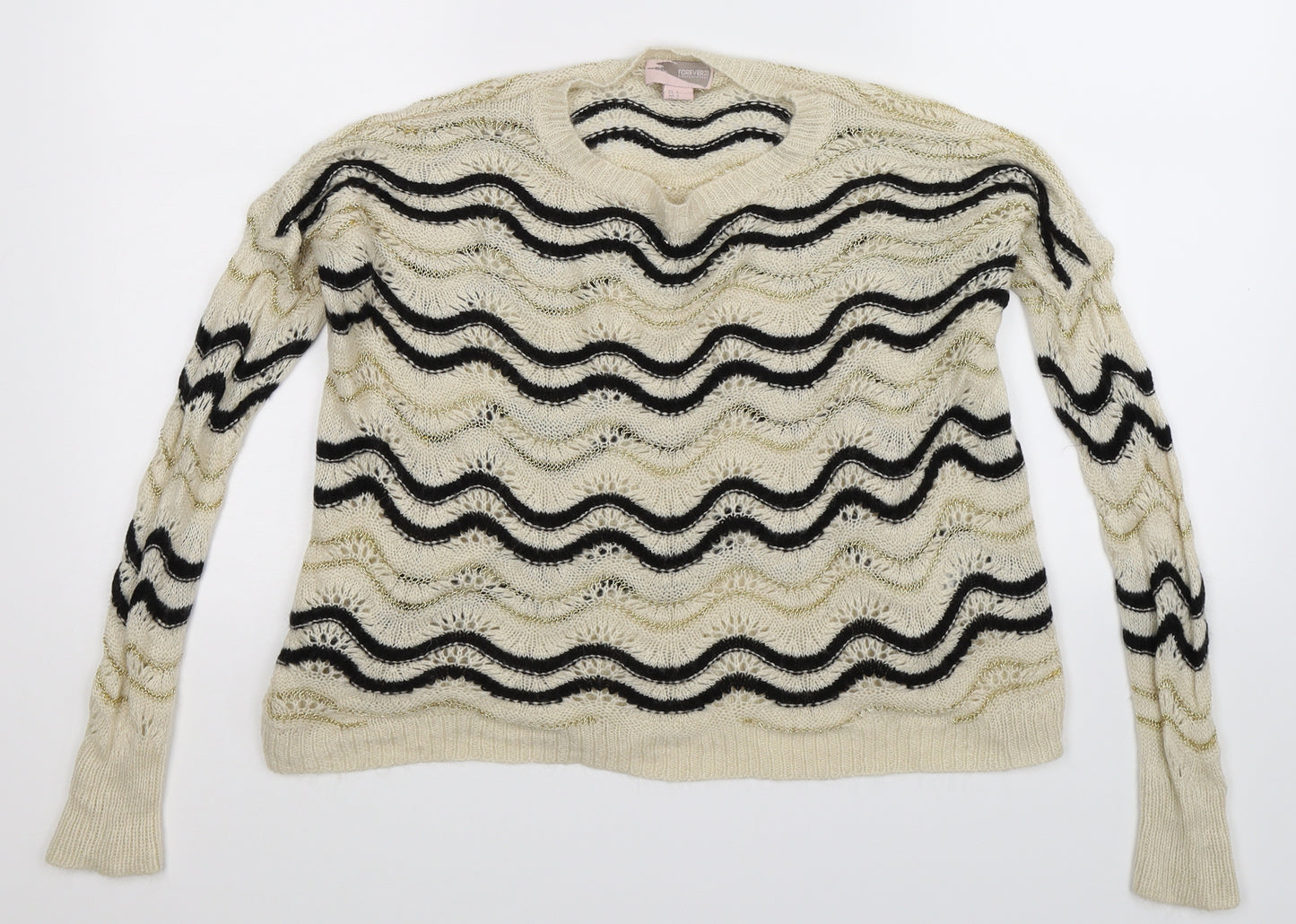 FOREVER 21 Womens White Striped Knit Pullover Jumper Size S