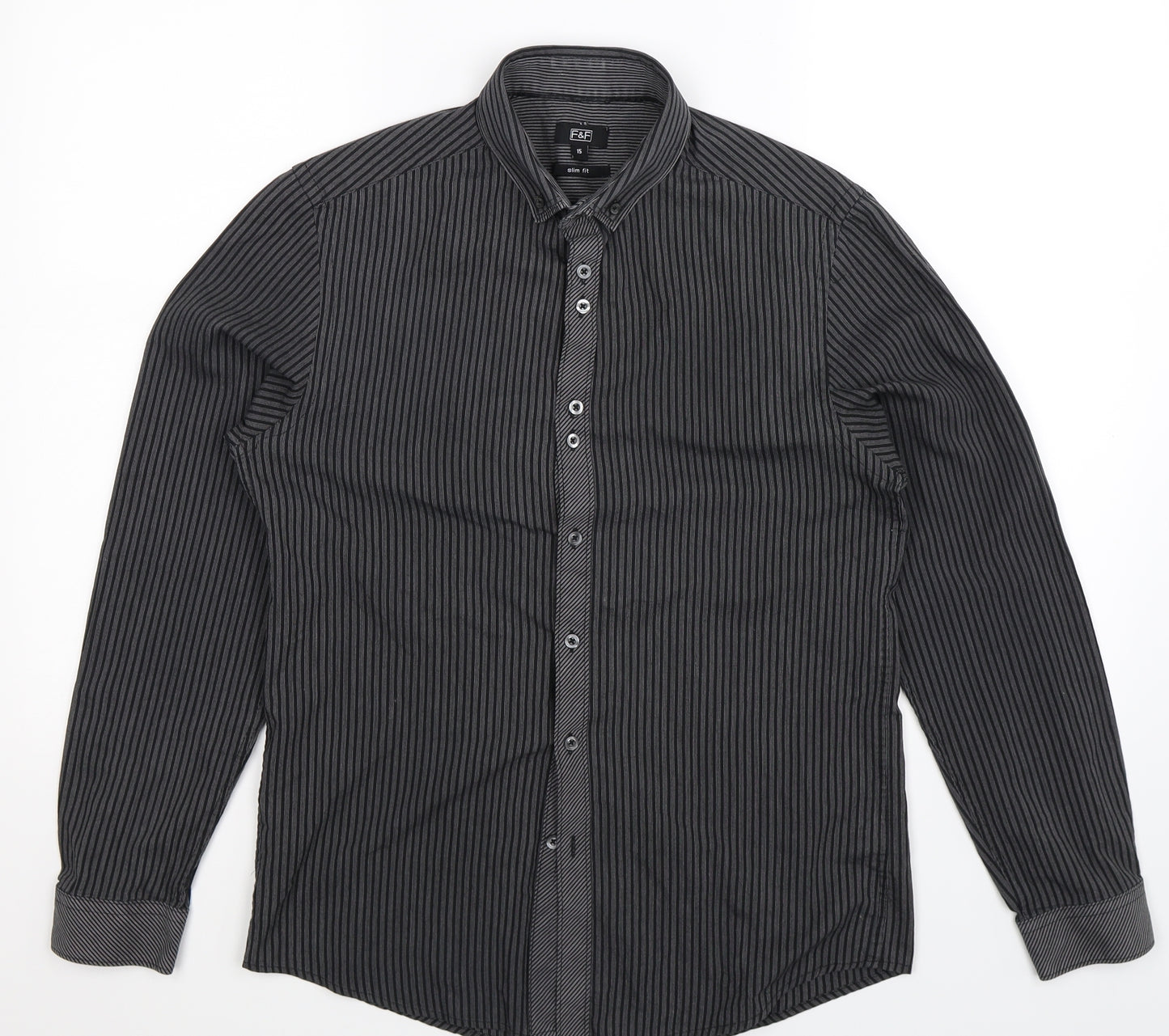 F&F Mens Grey Striped   Dress Shirt Size 15