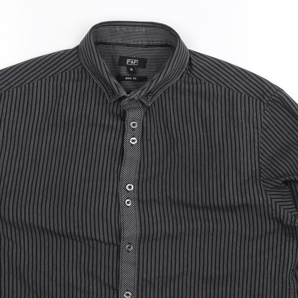 F&F Mens Grey Striped   Dress Shirt Size 15
