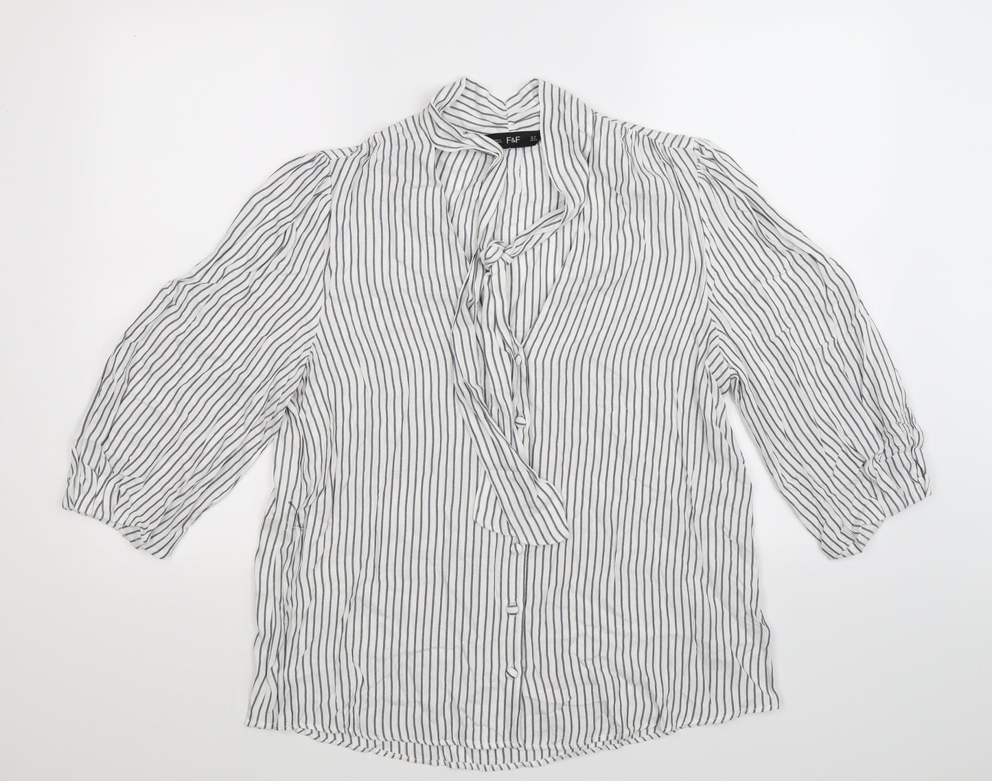 F&F Womens White Striped  Basic Button-Up Size 12