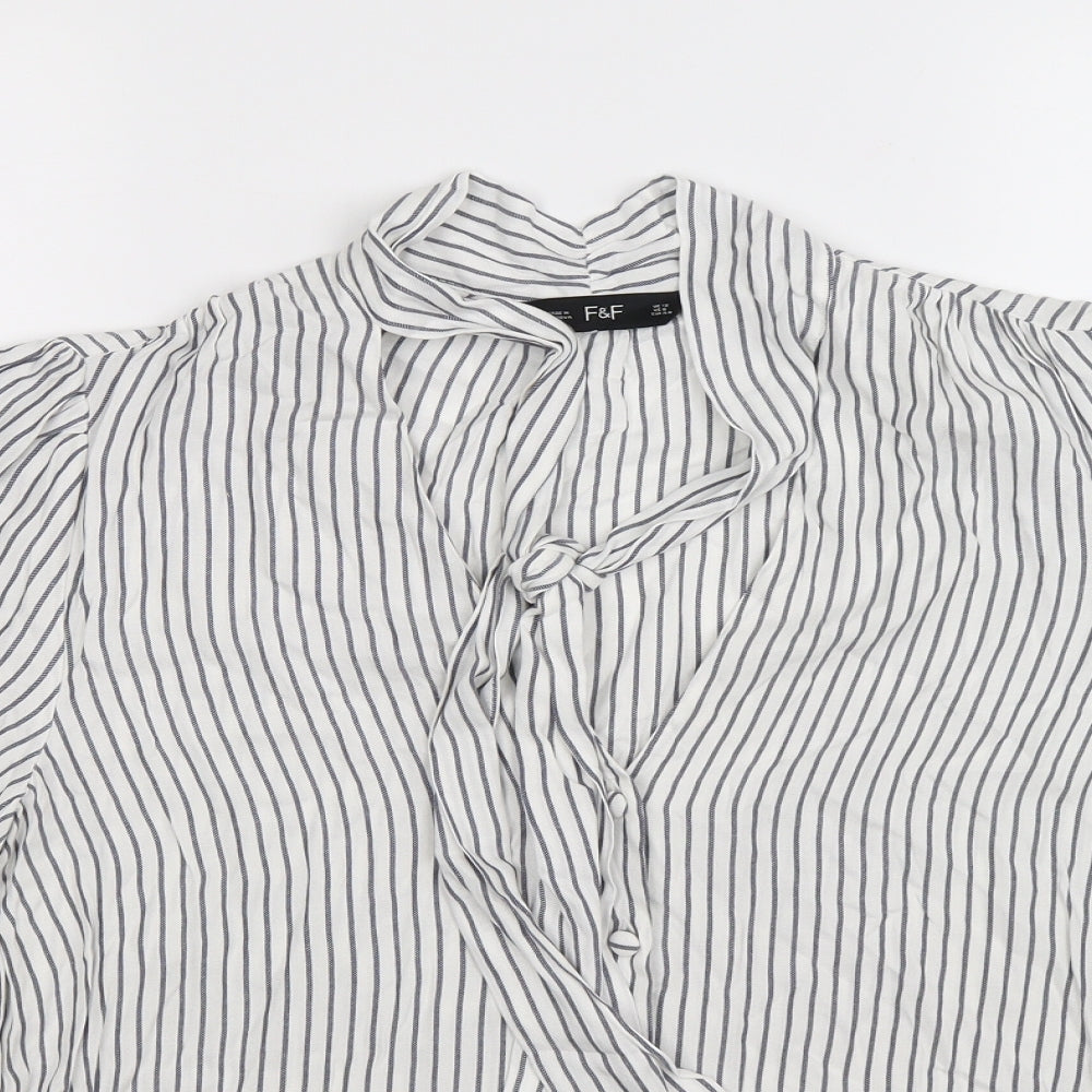 F&F Womens White Striped  Basic Button-Up Size 12
