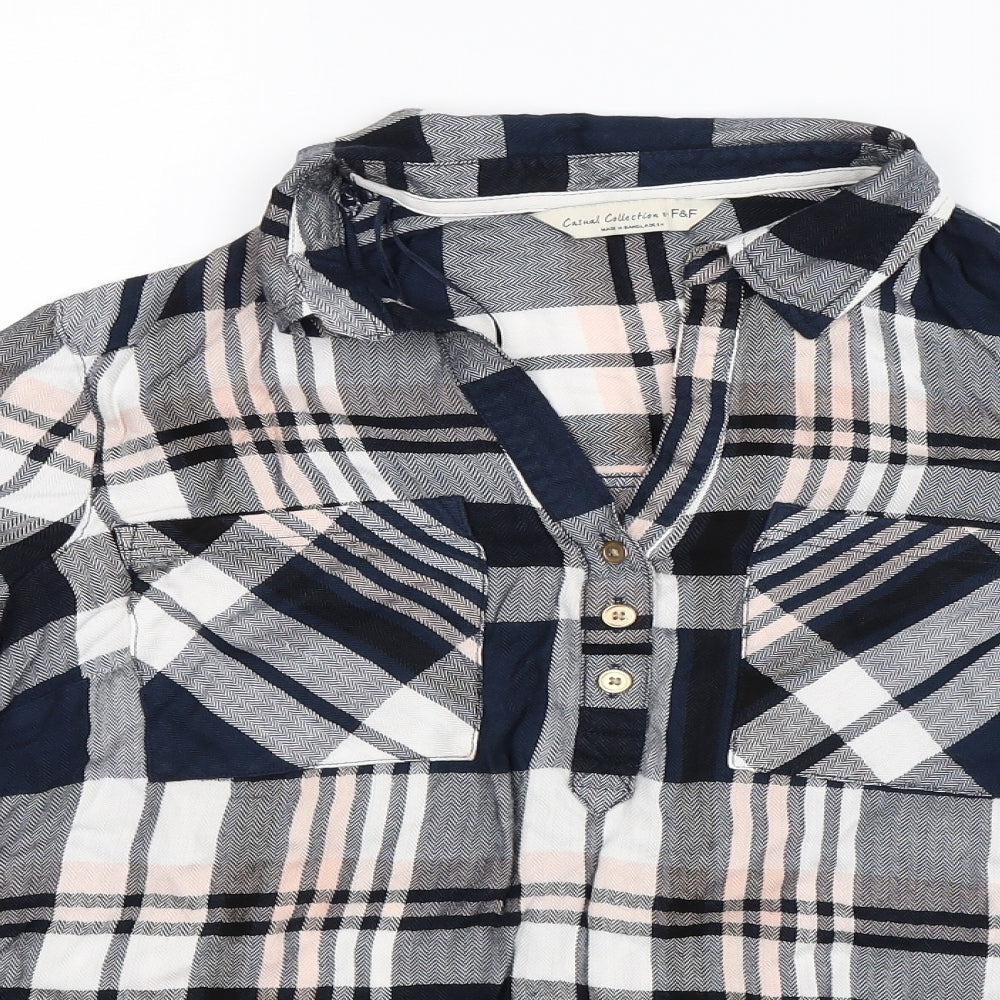 F&F Womens Blue Check  Basic Button-Up Size 12