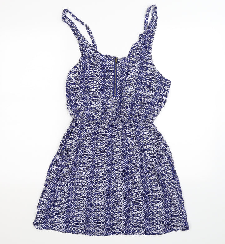 FOREVER 21 Womens Blue Geometric Fit & Flare Size M
