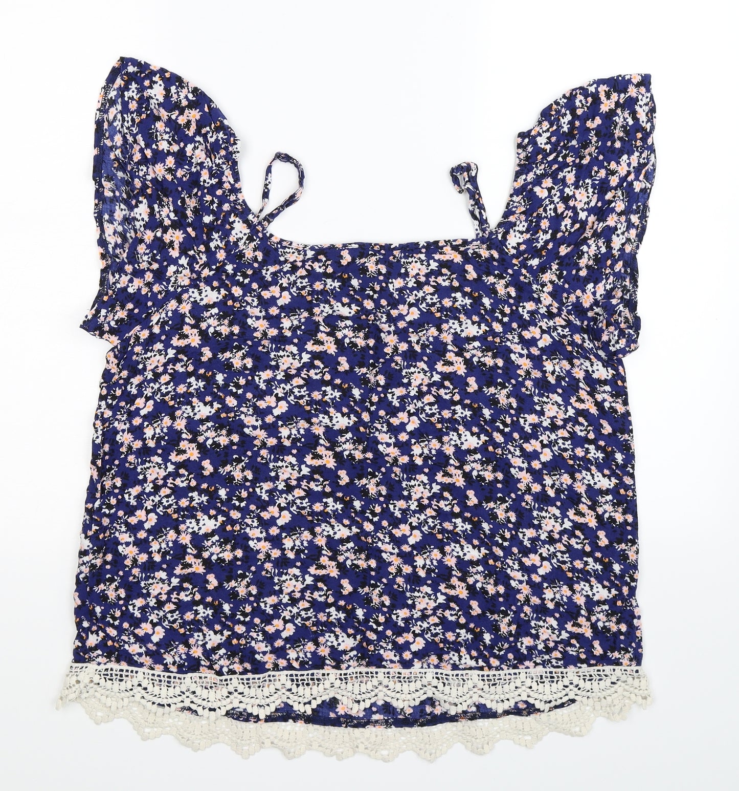 George Womens Blue Floral  Basic T-Shirt Size 12