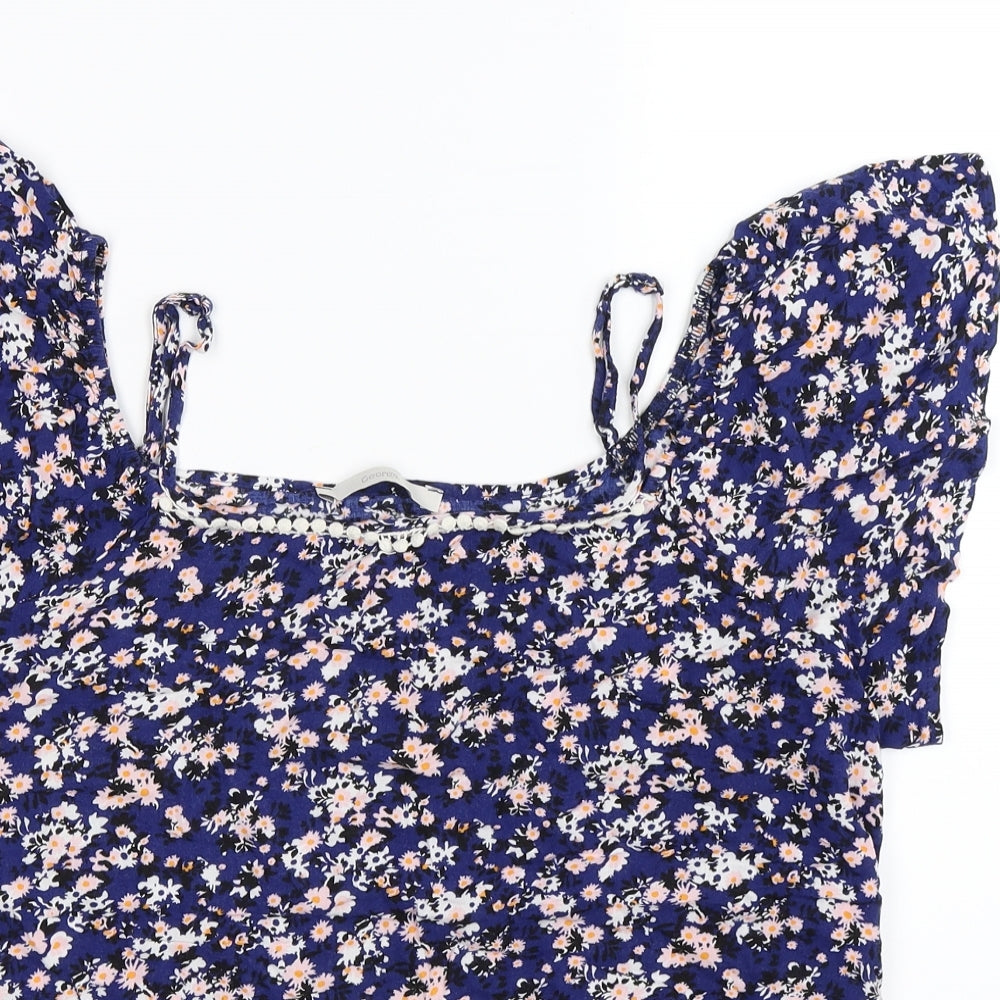 George Womens Blue Floral  Basic T-Shirt Size 12