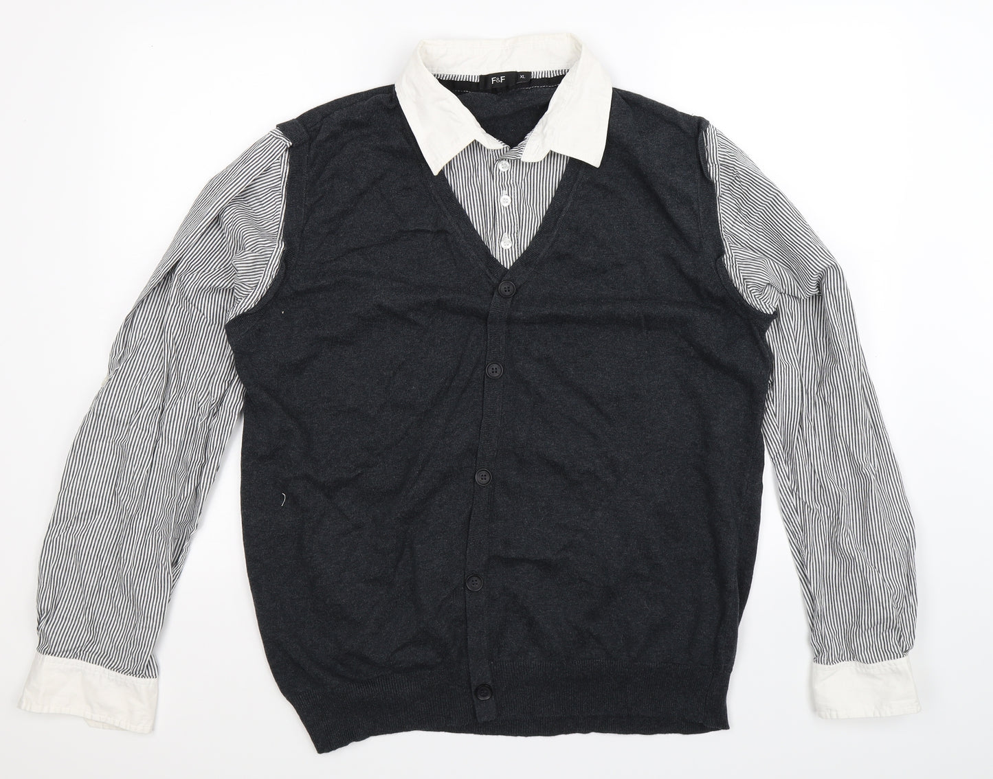 F&F Mens Grey Striped  Pullover Jumper Size XL