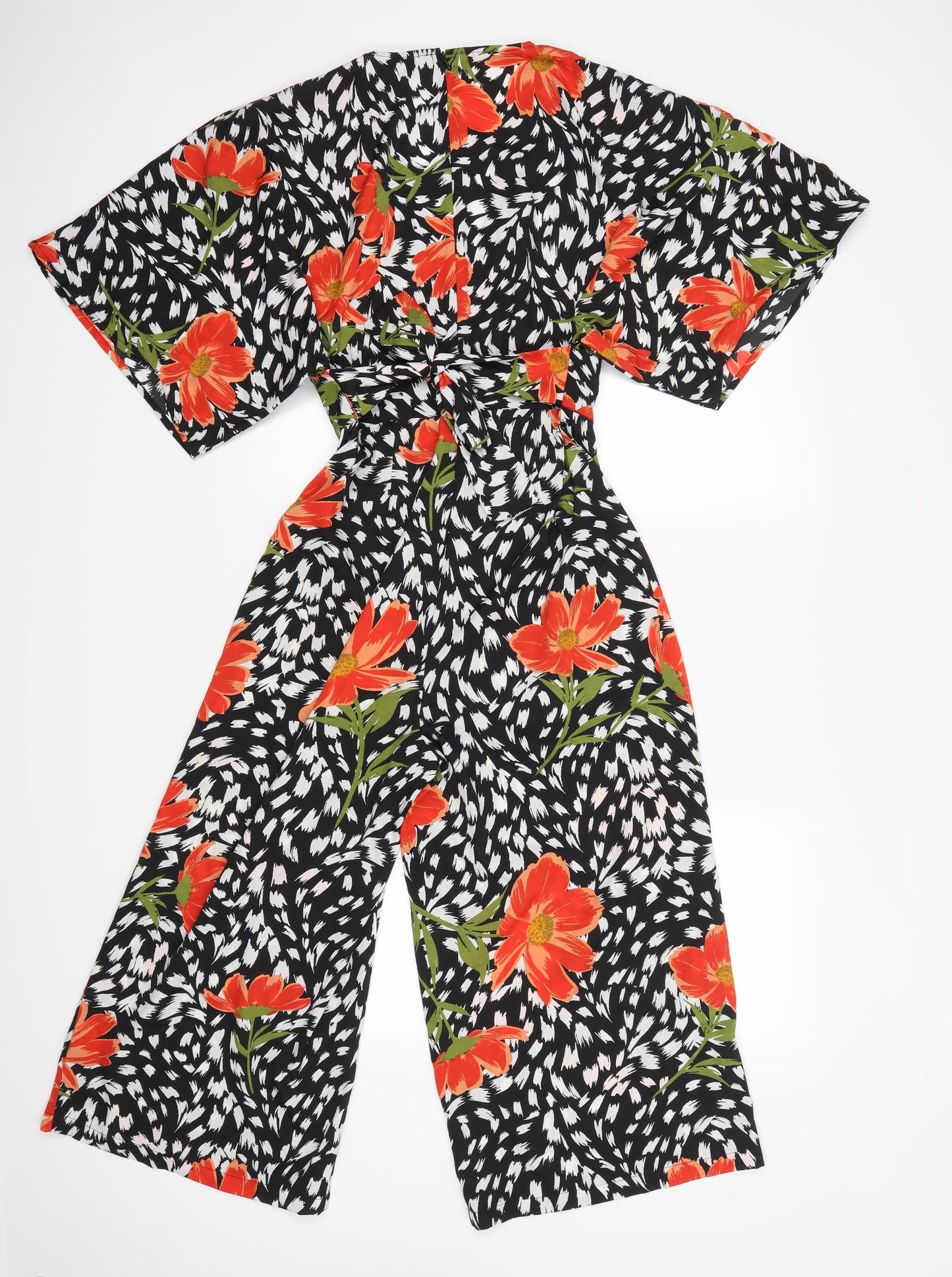 Boohoo Womens Black Floral  Jumpsuit One-Piece Size 10