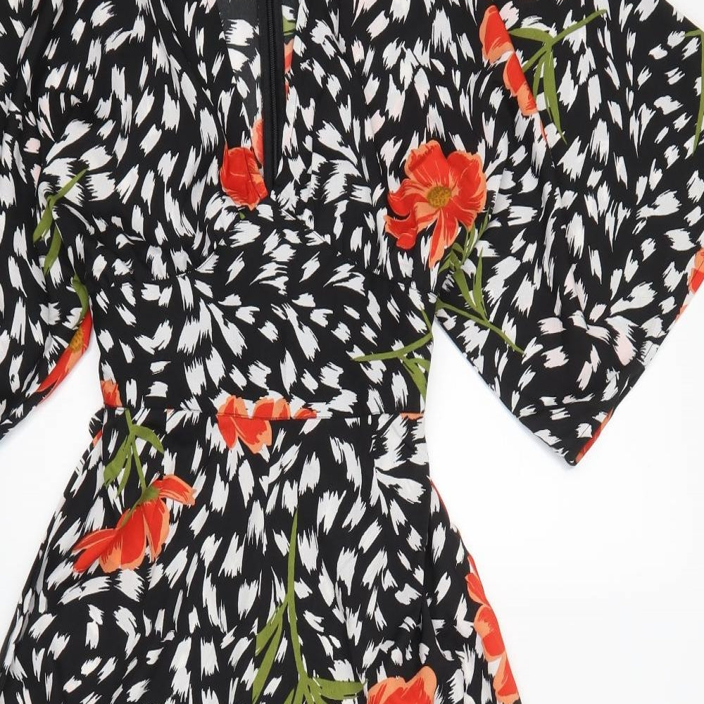 Boohoo Womens Black Floral  Jumpsuit One-Piece Size 10