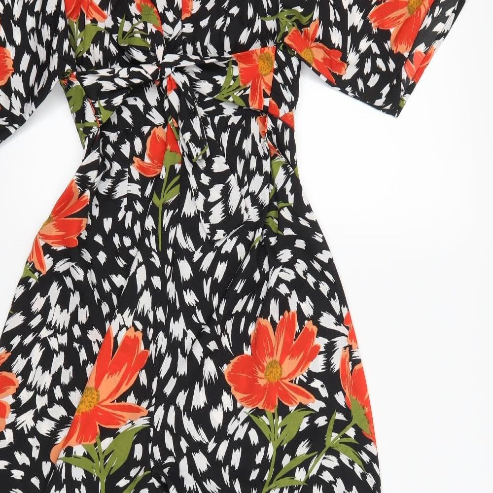 Boohoo Womens Black Floral  Jumpsuit One-Piece Size 10